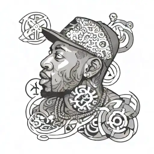 A Portrait Of A Famous Rapper With Pharmaceutical Symbols Incorporated In The Background