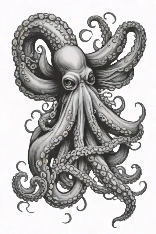 Octopus With Some Tentacles Cut Open And Others Reaching Further