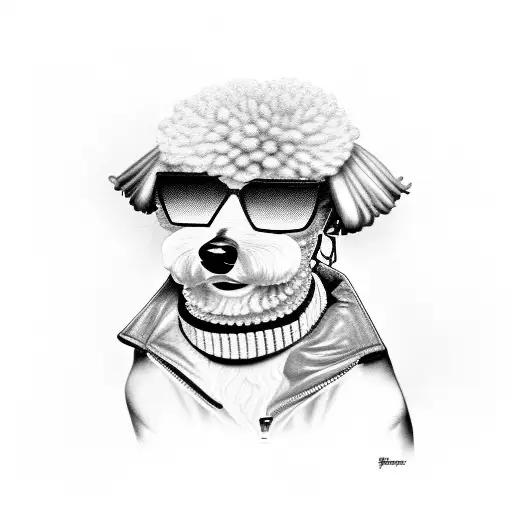 A Realistic Portrait Of My Poodle Wearing A Leather Jacket And Sunglasses