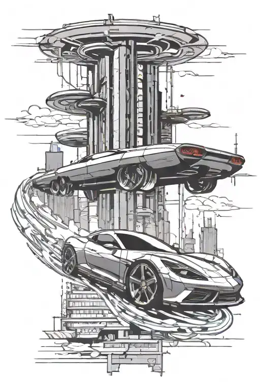 Incorporate A Sleek Sports Car Into A Futuristic Cityscape Design