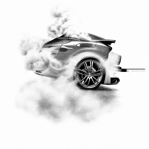 A Sleek Japanese Car With Smoke Trailing Behind It