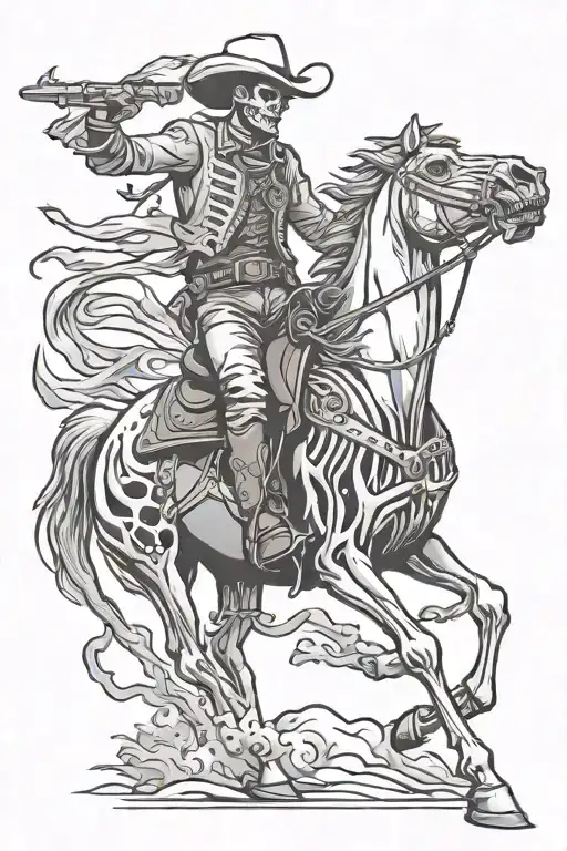 Cowboy Skeleton Riding A Horse In The Plains