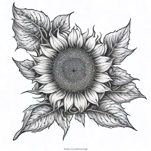 A Detailed Black And Grey Tattoo Of A Sunflower Field With A Hidden Running Track