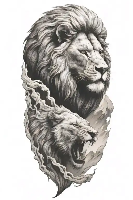 A Fierce Lion Engaged In A Gunfight With A Bear In A Mountainous Landscape