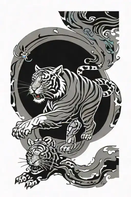 Combine Elements Of The Korean Flag And A Korean Tiger In A Unique And Abstract Design