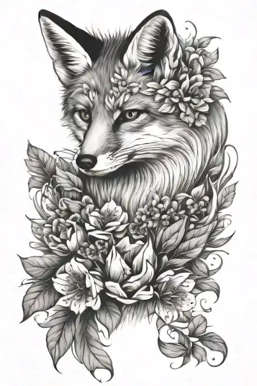 Fox Face In Flowers