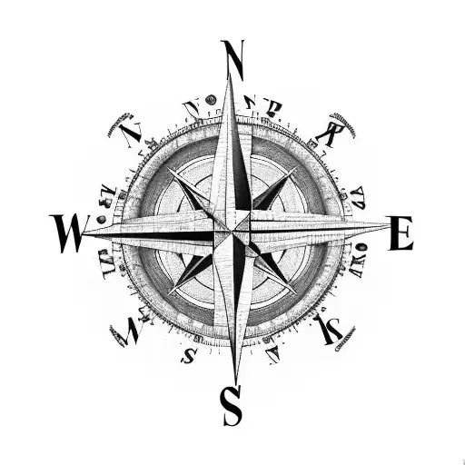Compass With Map And Ship
