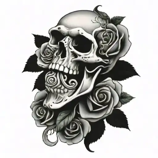 Skull With Snake Wrapped And Roses Intertwined