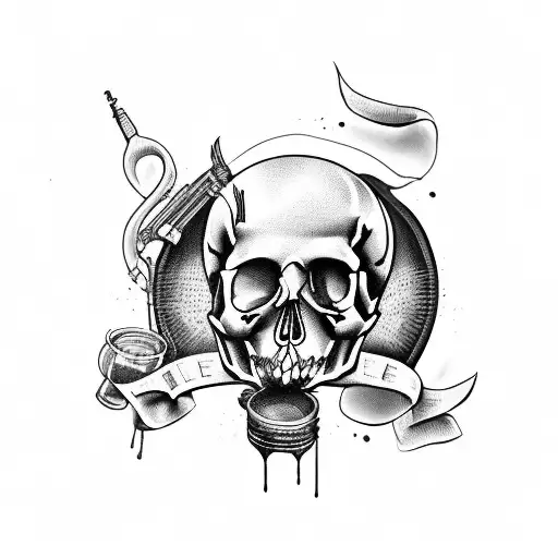 Rock Music Tattoo With Beer And Skull