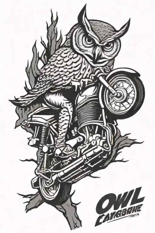 Owl On A Branch Over A Motorcycle Riding