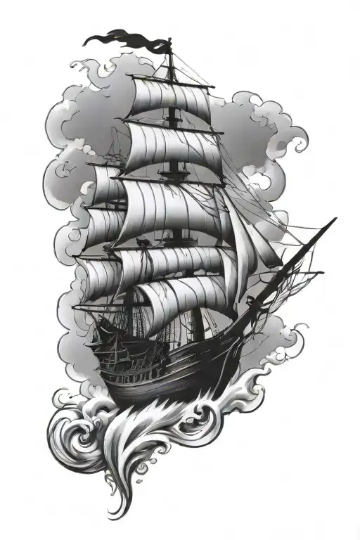 Pirate Ship Sailing Through Stormy