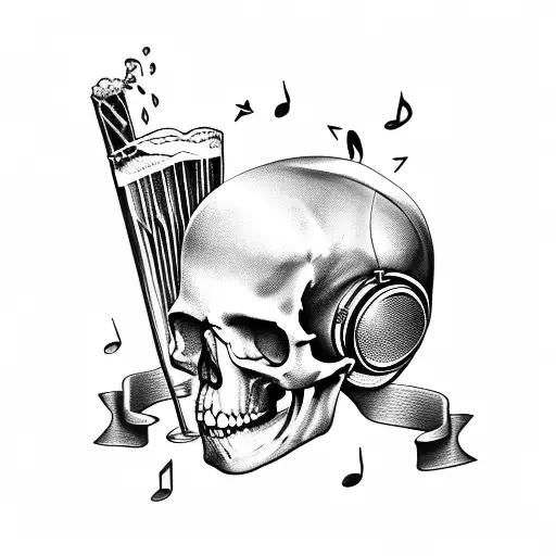 Music Tattoo With Beer And Skull