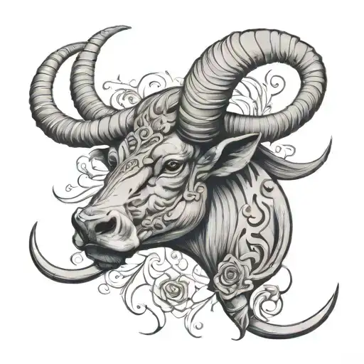 A Majestic Taurus With Four Horns Surrounded By Religious Imagery