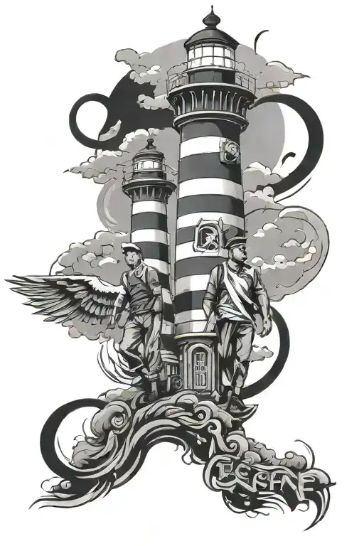 Fenerbahce Lighthouse Father And Son Are Walking To Them