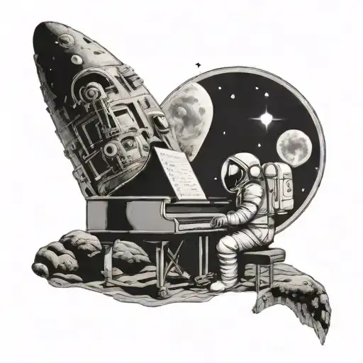 An Astronaut Playing A Piano On The Surface Of The Moon With Earth In The Background