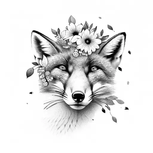 Flowers And Berries With Fox