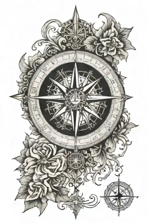 A Compass Rose With Intricate Details And A Vintage Feel