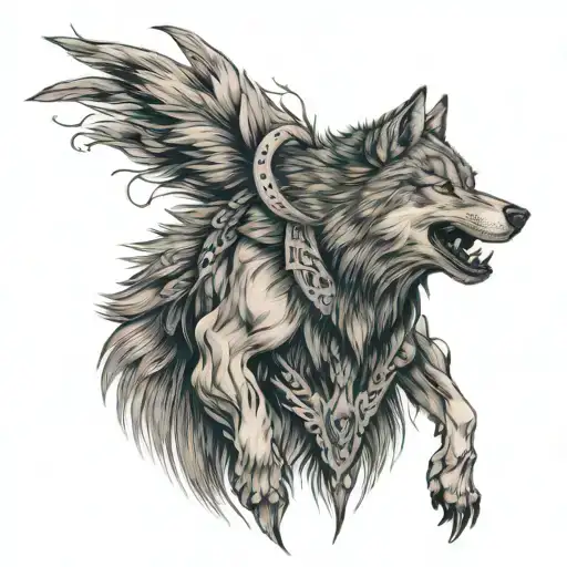 Angry Wolf With Apache Behind Him In The Middle There Is