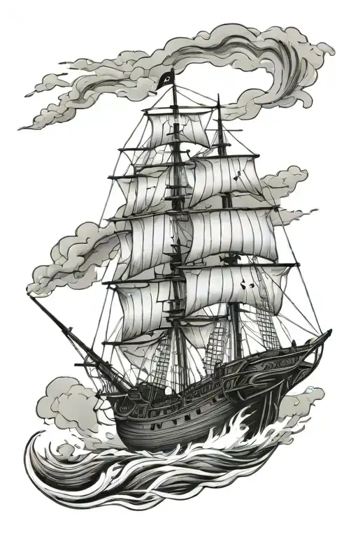 Pirate Ship Sailing Through Stormy