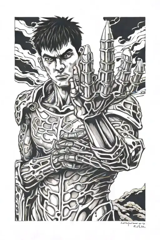 Detailed Portrait Of Guts From Berserk With A Cybernetic Arm