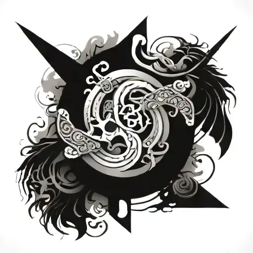 A Mix Of Greek And Norse Mythology Symbols Intertwined With Abstract Art