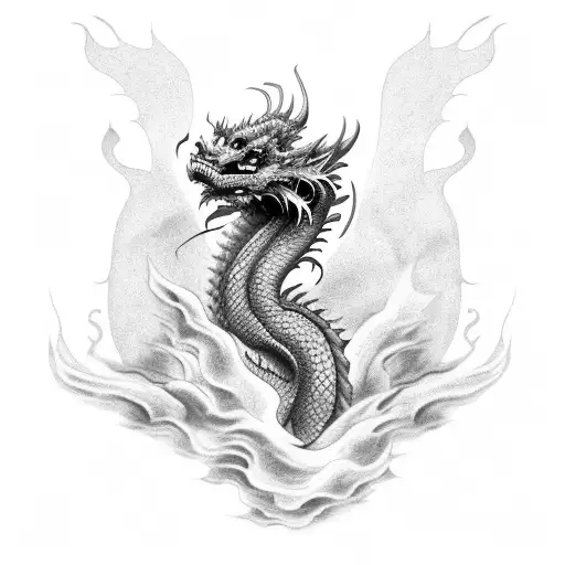 A Dragon Emerging From A Black And Grey Cloud Of Smoke