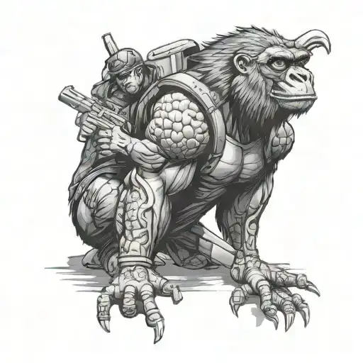 Spec Ops Soldier With A Dragon Tattoo On One Arm And A Gorilla Tattoo On The Other