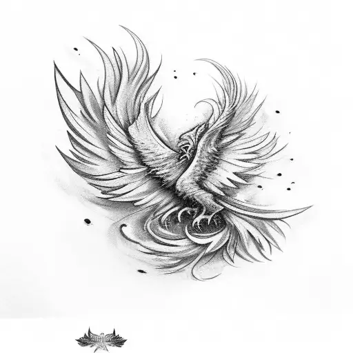 A Phoenix Rising From The Ashes With Intricate Feather Details