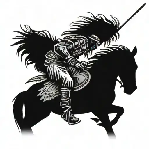 A Silhouette Of A Native American Warrior Riding A Horse