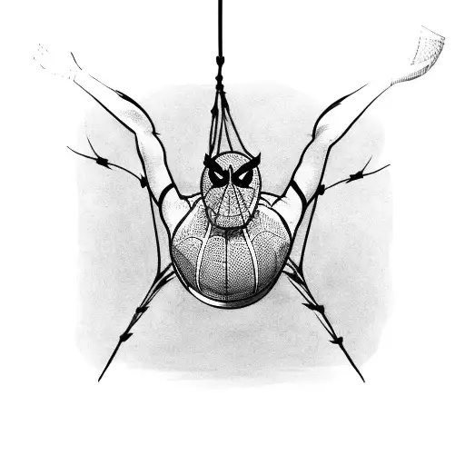 Spider Man Hanging From A Basketball Net On A Basketball Court