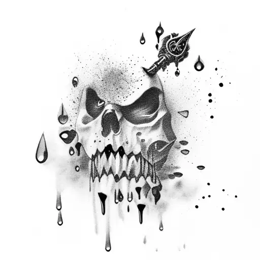 Dagger With Drops Of Red Blood And A Black Blood Splatter Shadow