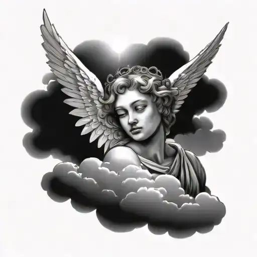 Clouds With Sun And Angel Looking With A Humble Face Pretty