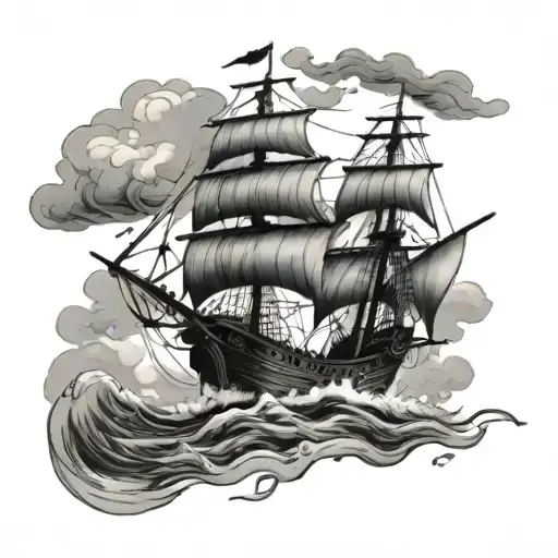 Pirate Ship Sailing Through Stormy