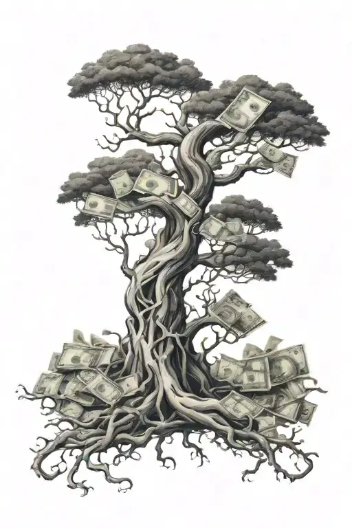 Winding Tree With Money Instead Of Leaves Realistic
