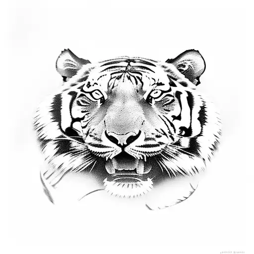 Tiger Face With Flowers On Thigh