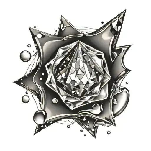 A Diamond Tatto With Abstract Elements And With Waterdrops And Flowing Water