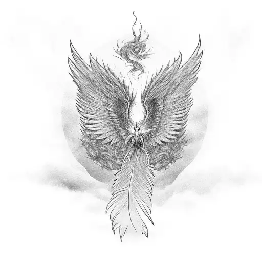 A Phoenix Rising From The Ashes With Intricate Feather Details