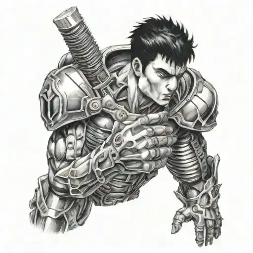 Detailed Portrait Of Guts From Berserk With A Cybernetic Arm