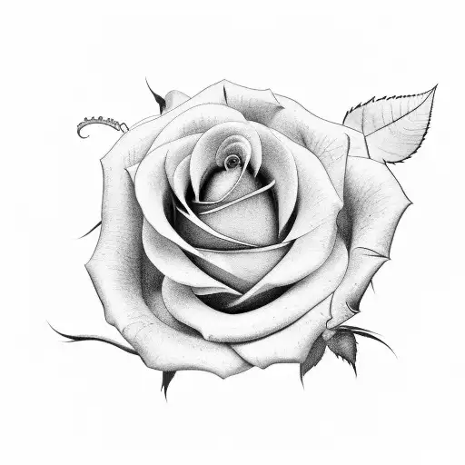 Side Profile Of Rose With Stem And Leaves Inside A Picture Frame