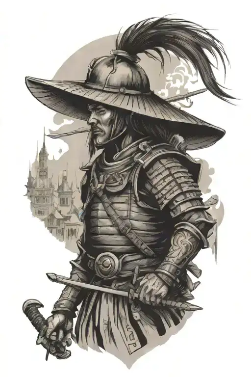 Japanese Samurai In The Mask Of Chania Among European Architecture Of The 18Th Century