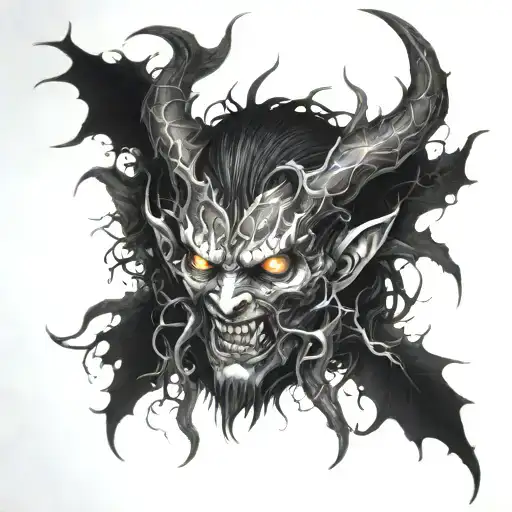 Demon Emerging From A Mystical Forest With Glowing Eyes