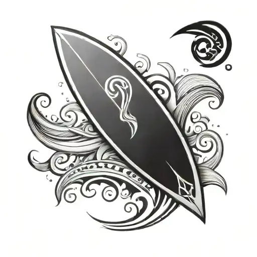 A Minimalist Design Of A Surfboard With Indonesian Om Symbol Incorporated Inside