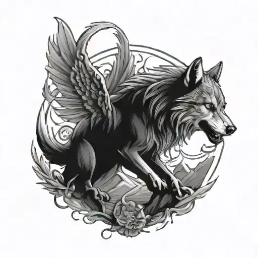 A Mystical Wolf With Dragon Wings And A Fantasy Landscape As The Background