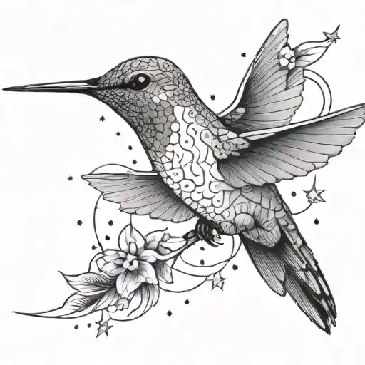 Hummingbird Flying To The Sky Filled With Stars