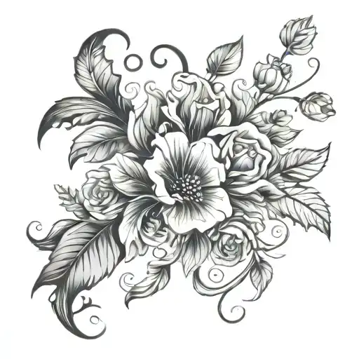 Shoulder Tattoo Including Floral And Vines