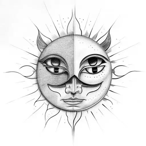 Sun And Moon At Once With A Visage On Each One