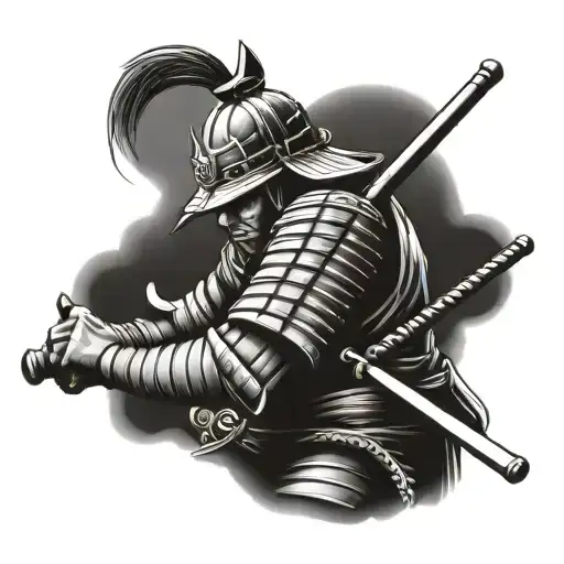 An Actor's Spotlight Shining On A Traditional Japanese Samurai Warrior