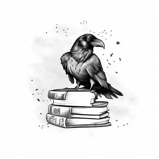 Raven Sitting On Books