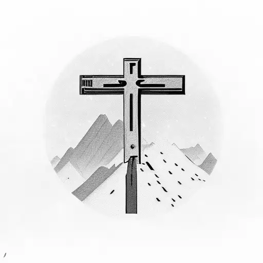 Cross On Mountain With Space And Starwars