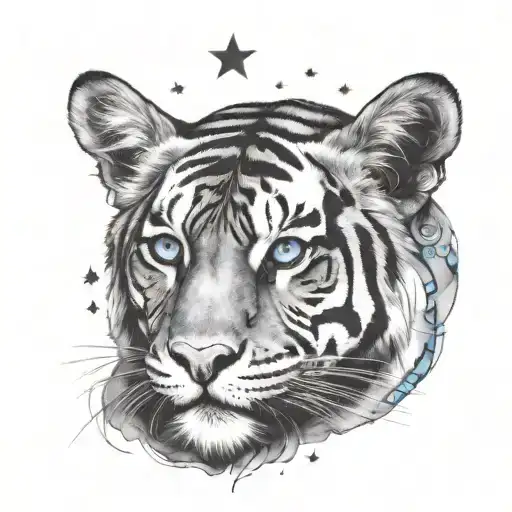 Tiger Eye Galaxy And Stars Surrounding Her Head Blue Eyes